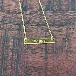 Jook & Nona 18K Gold Plated "Happy" Bar Necklace